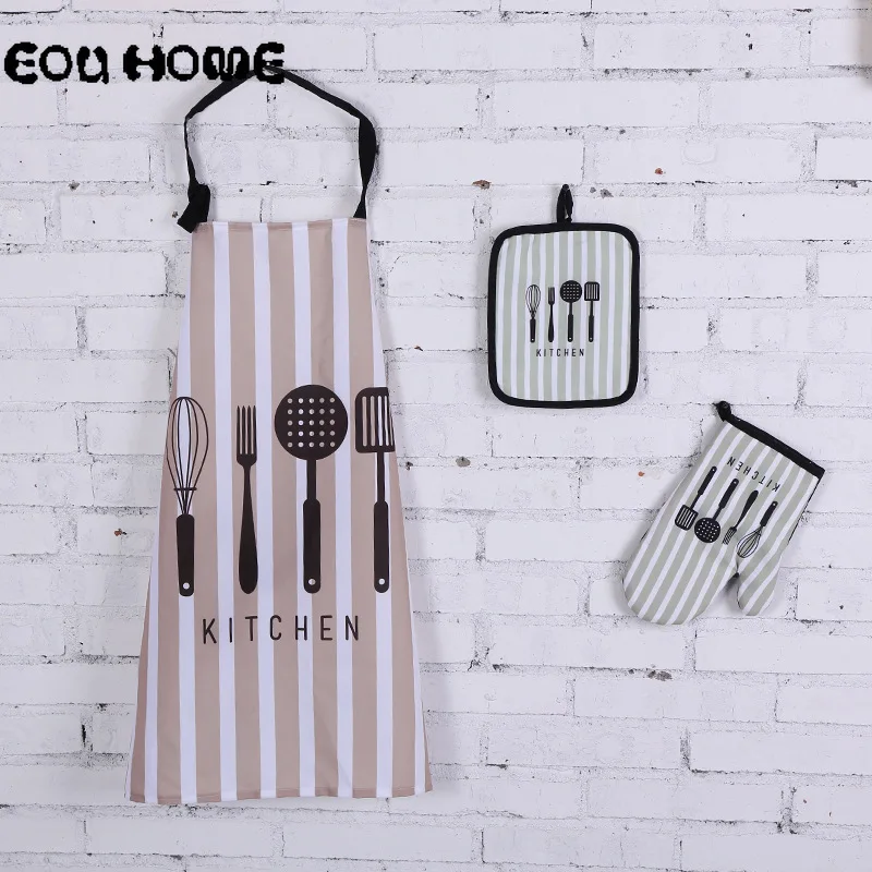 

3Pcs/Set Tableware Pattern Antifouling Aprons Placemat Gloves Insulated Microwave Oven Gloves Anti-hot Mats Kitchen Accessories