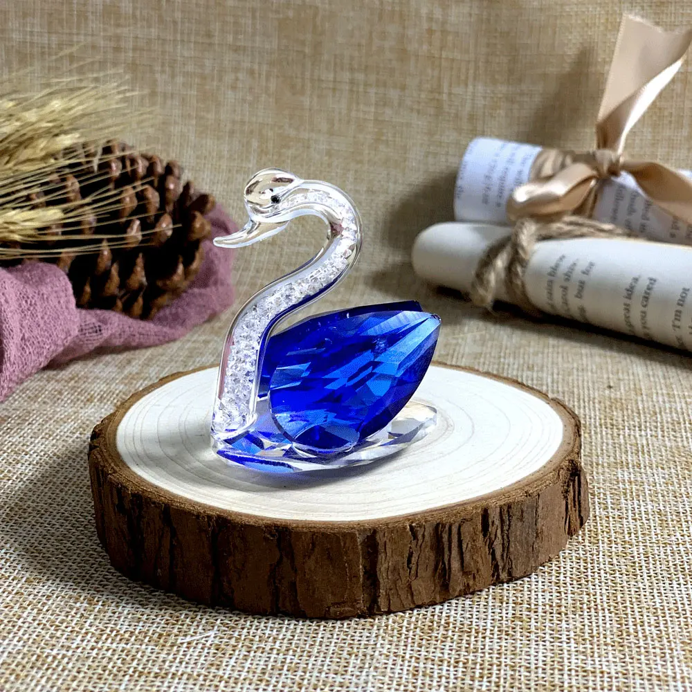 5 Colors Cute Swan Crystal Figurines Glass Ornament Collection Diamond Swan Animal Paperweight Table Craft Home Decor Kids Gifts
