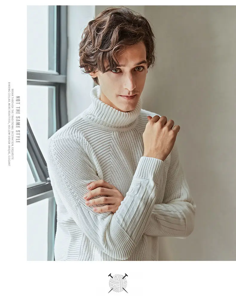 Winter Men Turtleneck Sweater Pullovers Winter Thick High-Neck Male Sweater Jumpers Cotton Man knitwear Autumn 2019 Fashion New 02