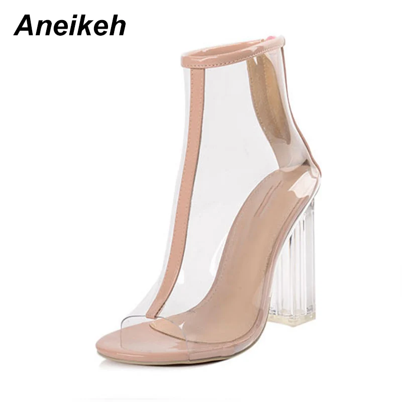 Aneikeh/Новинка; сандалии из пвх; ботильоны; прозрачные женские ботинки на высоком каблуке с открытым носком; сандалии на молнии с кристаллами; ботильоны