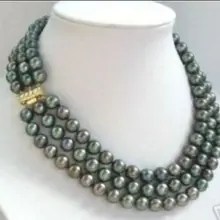 3 ряда 7-8 мм натуральный tahitian черный жемчуг ожерелье