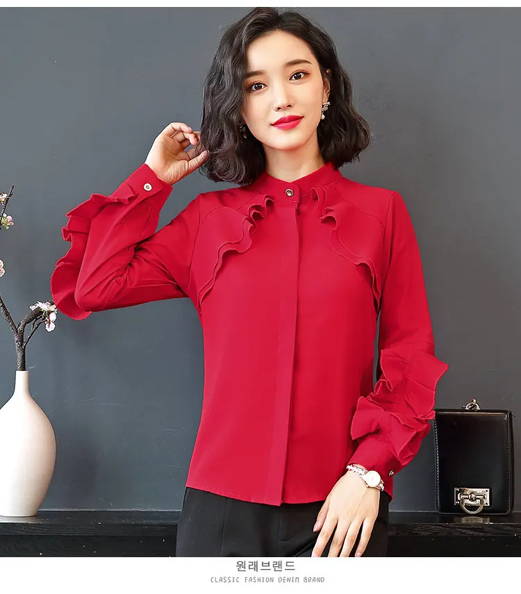 2019 New Elegant Autumn Tops Women Long Sleeve Ruffle Blouse Work Wear Office Shirts Plus Size Chiffon Blusas Mujer Moda (17)