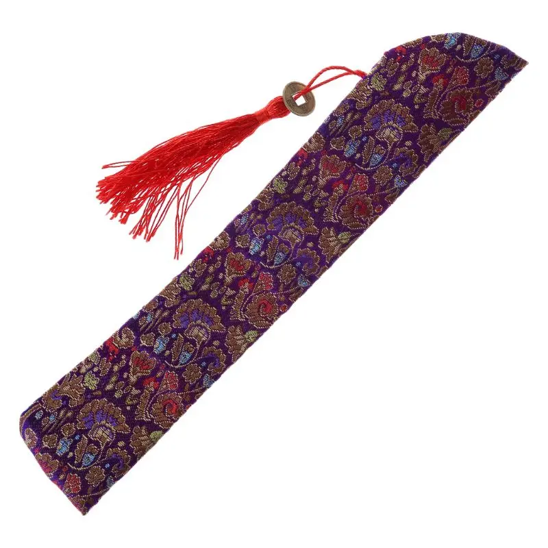 Ретро стиль Шелковый складной китайский веер сумка с кисточкой пылезащитный держатель защитный чехол для вечерние праздничные подарки - Цвет: Фиолетовый