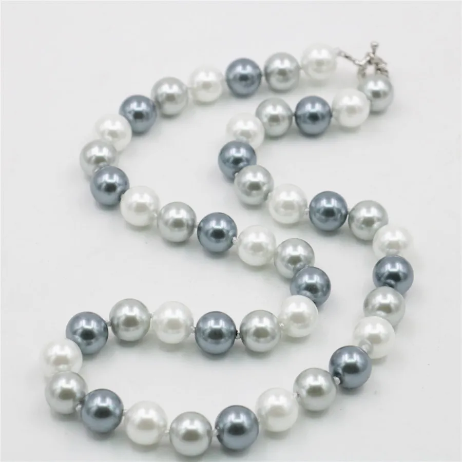 10 мм элегантное жемчужное ожерелье белого, серебристого, серого цвета, круглые бусины для женщин, модные ювелирные изделия, дизайн 1" MY4309, цена