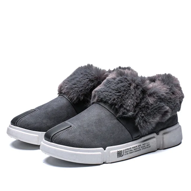 Зимние теплые Брендовые женские кроссовки на плоской подошве; зимние женские лоферы с Плюшевым Мехом; женская повседневная обувь с искусственным мехом; женская обувь на плоской подошве - Цвет: Gray