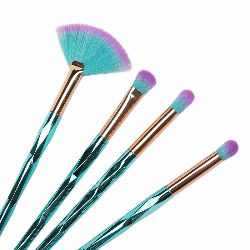 

4pcs Makeup Brushes Kit Eye Eyebrow Fan Brushes Gem Green Handles Eye Concealer Brush Cosmetic Brushes