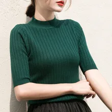 2018 New knitted Slim Pullover Women Turtleneck Knitted Sweater Shirt Female All-match Basic Half Sleeve Tops Clothing