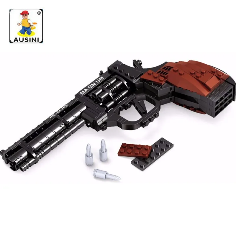 AUSINI 300Pcs Legoings Gun SWAT Magnum Revolver Pistol Power GUN Weapon Arms Model Toy Bricks Building