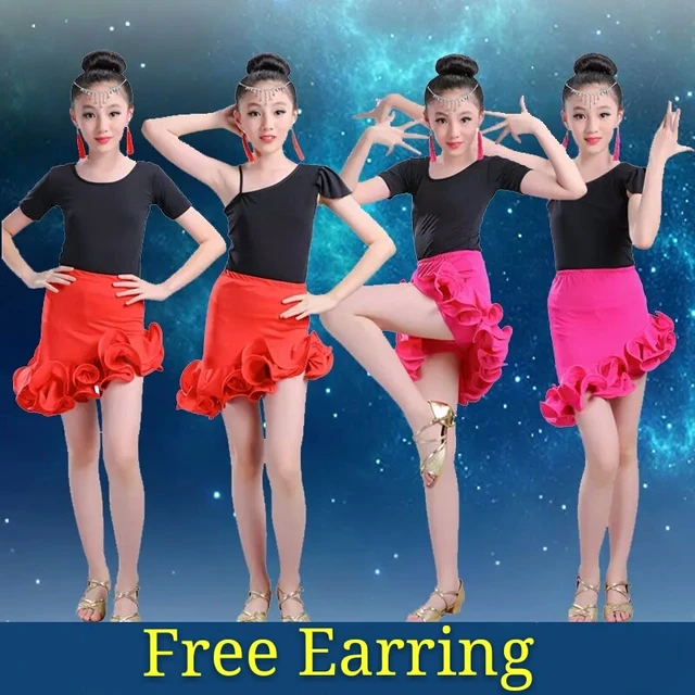 Red Black Robe Danse Latine Fringe Salsa Skirts Girls Lati Dance