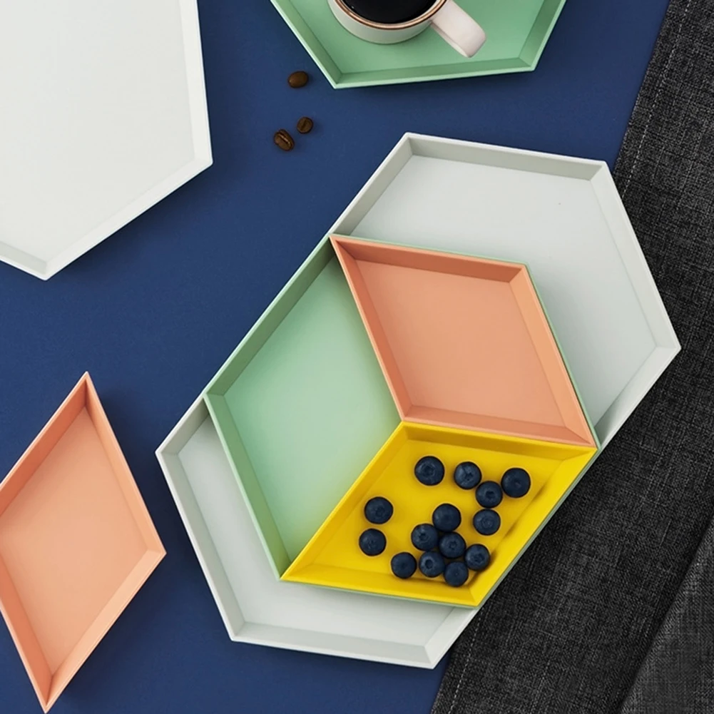 4 шт. инновационные Цвет геометрический лоток для хранения Съемный с фруктами Пластик Комбинации лоток для хранения рабочего стола съемная