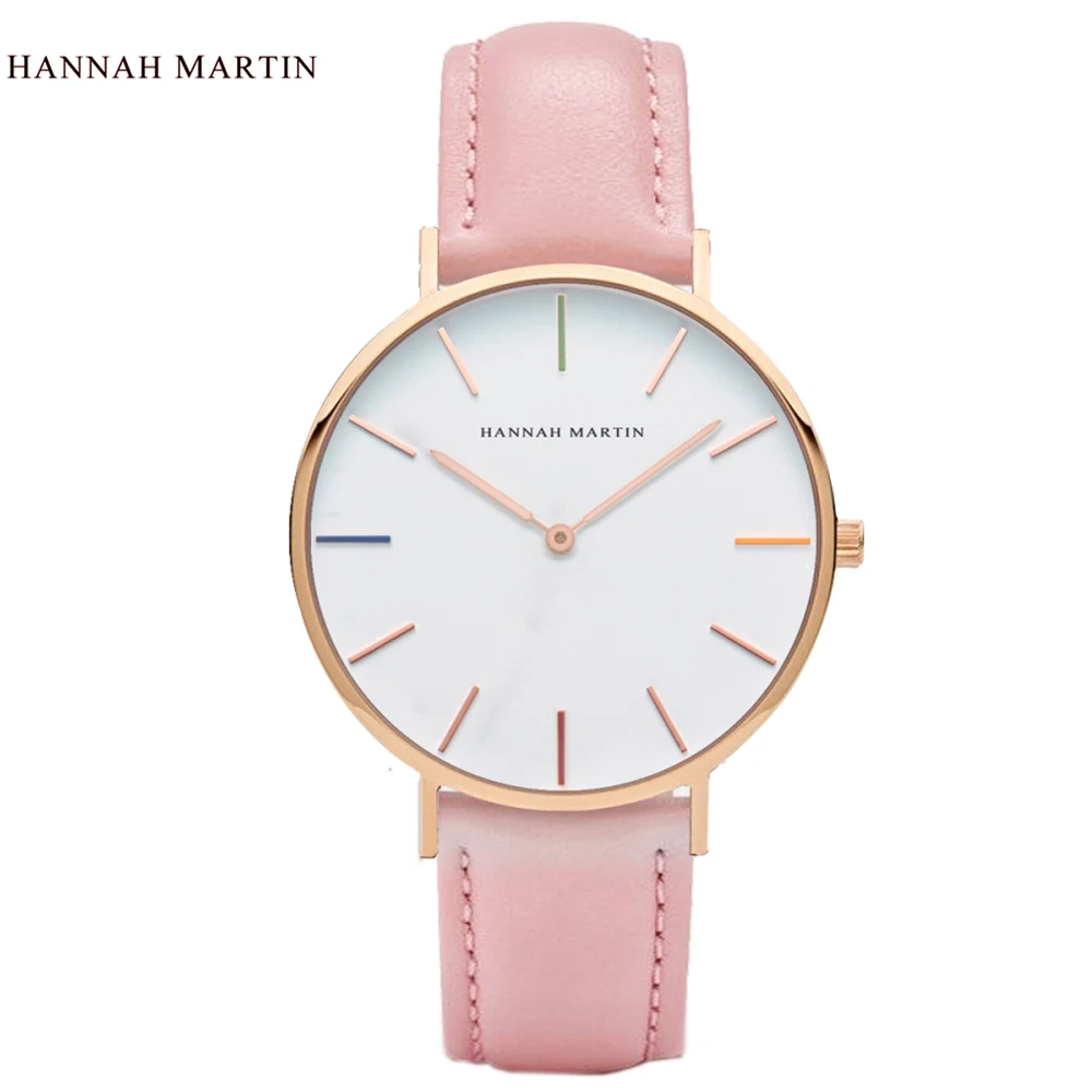 Дизайн HANNAH Martin женские часы для женщин мужские лучшие брендовые роскошные розовые модные повседневные кварцевые кожаные часы с нейлоновым ремешком
