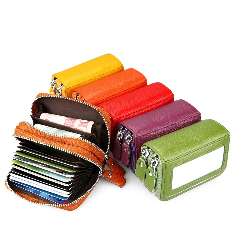 

FGSV Genuine leather RFID anti magnent double zipper short wallet women wallets card case purse Carteira Feminina FGS335