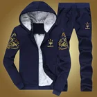 Winter Warm Mens Sport Athletic Tracksuit Set Fleece Liner Winter Thicken Hood Jacket Sweatpant Jogging Suit 7Colors Plus Size