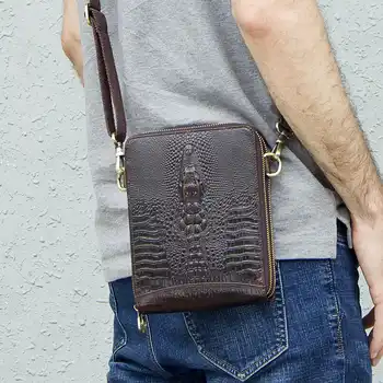 Top Quality Men Messenger Shoulder Bag Genuine Leather Vintage Men's Crocodile Crossbody Bag With Card Holder Mobile Phone Pouch