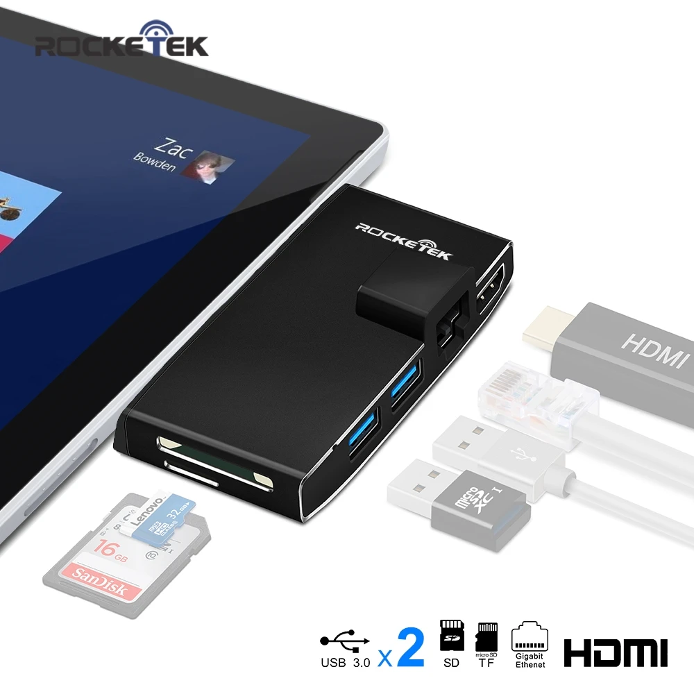 Rocketek usb 3 0 card reader К 4 к HDMI 1000 Мбит/с Gigabit Ethernet адаптер для SD TF micro Microfoft Surface Pro 5