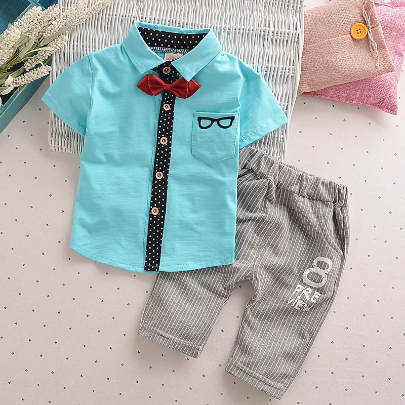 Малышей Детская одежда Летняя одежда для маленьких мальчиков Комплекты Одежда для джентльменов костюмы Детский свитер Детская деловая рубашка+ короткие штаны
