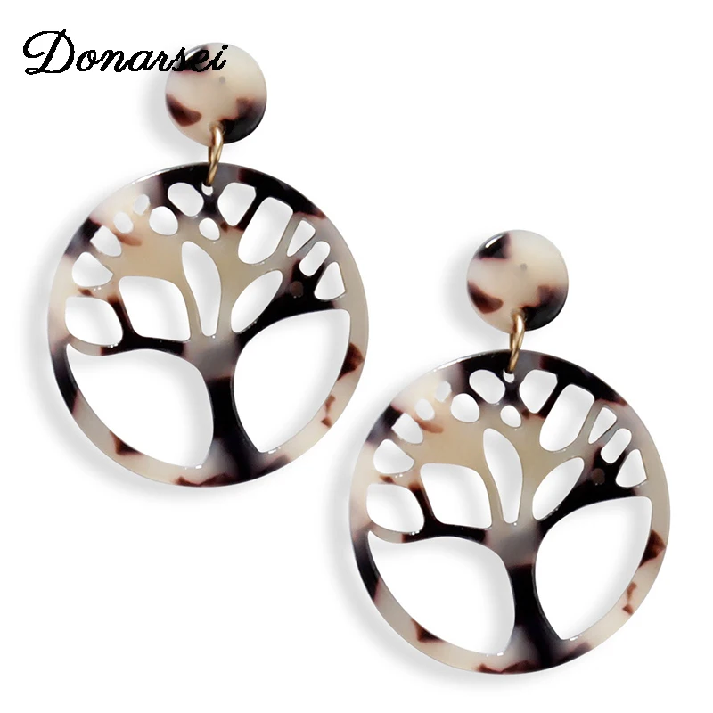 

Donarsei Vintage Tree Of Life Leopard Acrylic Earrings For Women Fashion Round Acetate Drop Dangle Earrings Jewelry Gift