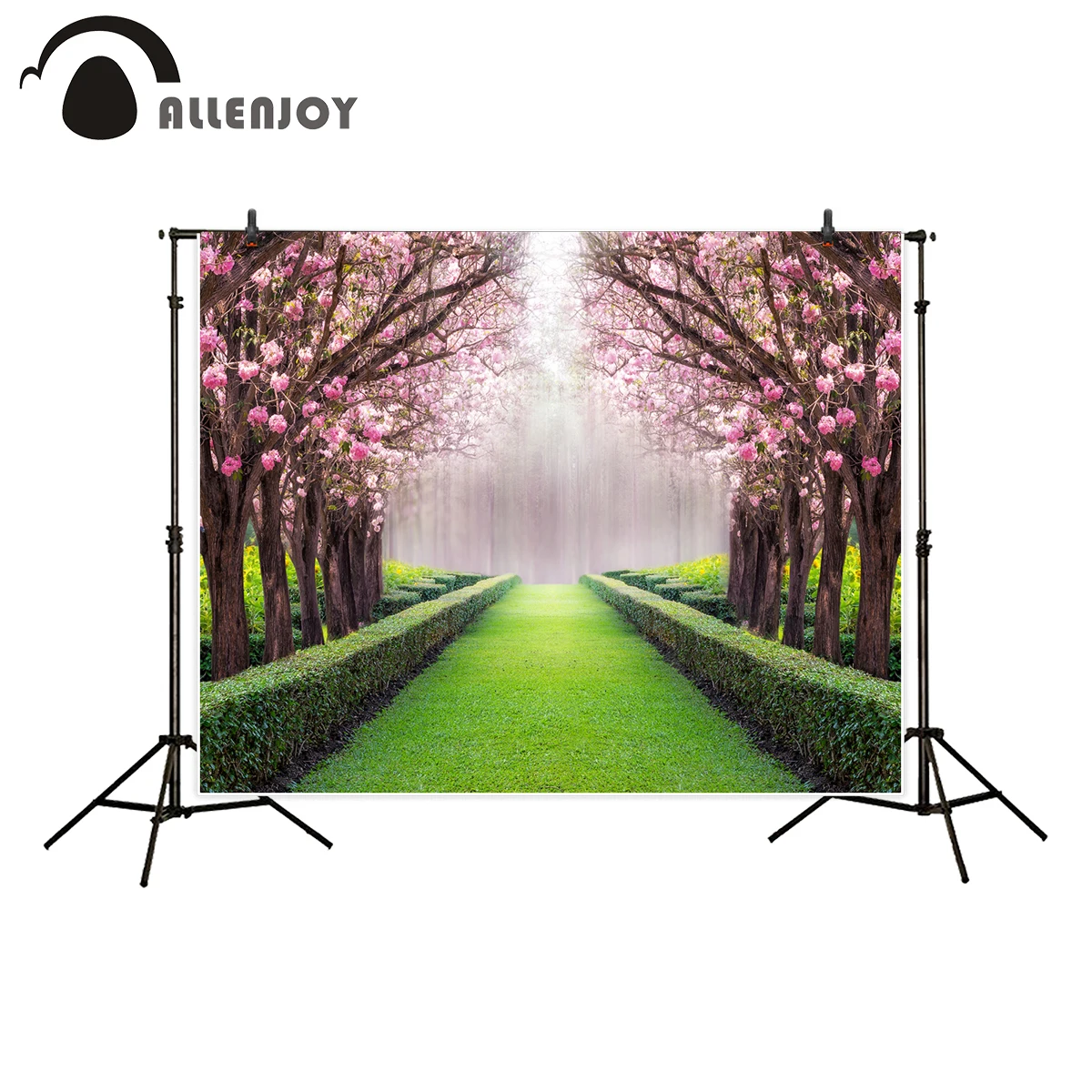 

Allenjoy backgrounds for photography studio spring park tree pink grass park backdrop professional photocall photo prop printed