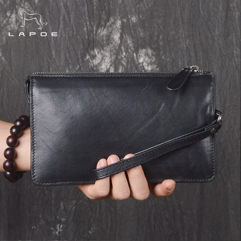 

LAPOE Business Clutch Bag Handbag Men Genuine Leather String Handy Wallet Day Clutches Coin Pocket Phone Case Satchels