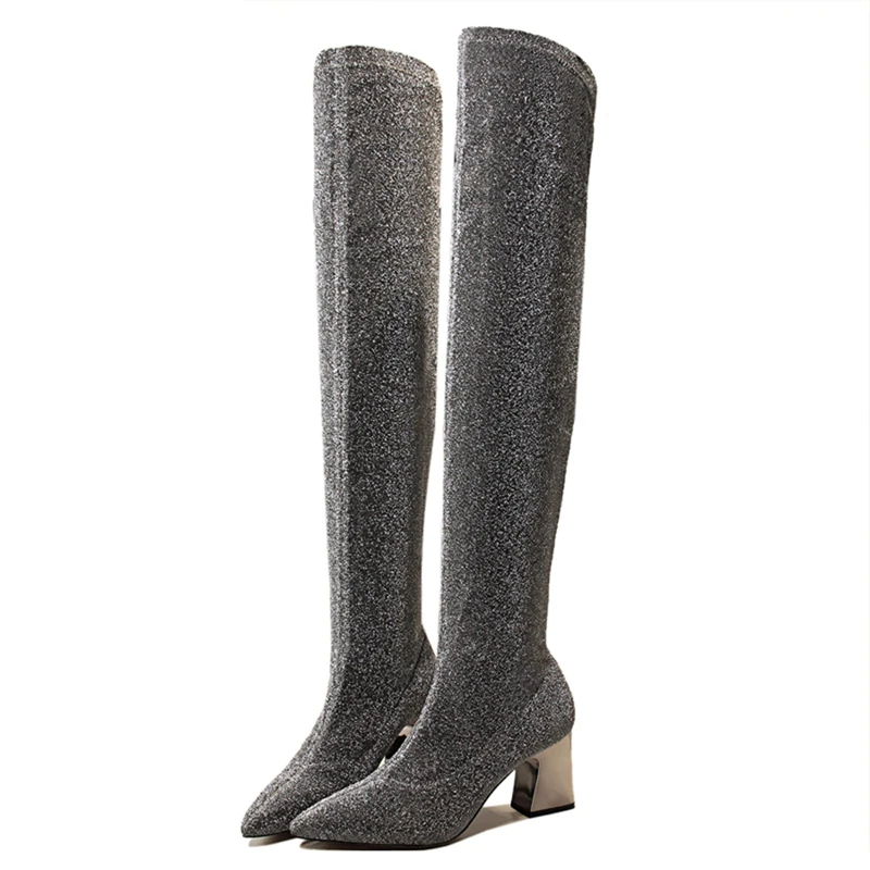 

Thigh High Boots Female Winter Boots Women Over The Knee Boots Stretch Sexy Fashion Shoes Black Grey New Riding Boots DS-A0303