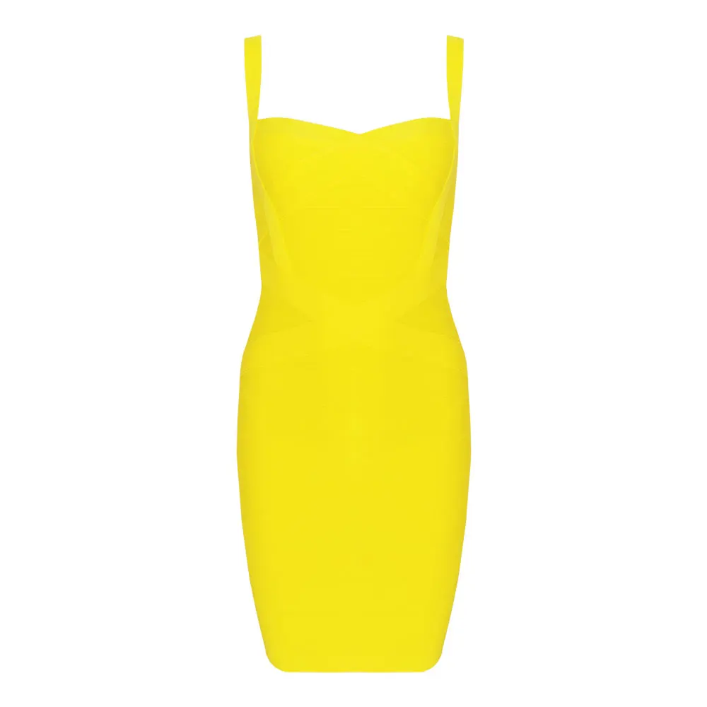 Nayssi Бандажное платье с милым вырезом, высокое качество, сексуальное женское облегающее платье,, вечернее платье на бретельках - Цвет: Цвет: желтый