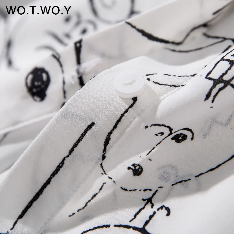 WOTWOY Fashion Woman Blouses 2019 Spring Loose Long Batwing Sleeve Print Long Women Tops and Blouses White Shirts Harajuku
