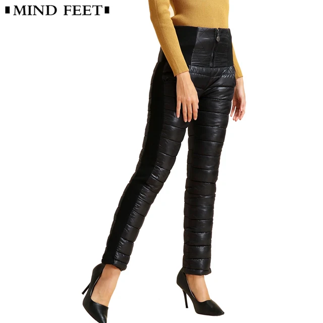 MIND FEET Women Cotton Pants Winter Padded Warm Sustans High Waist Slim Plus Size Female Pencil
