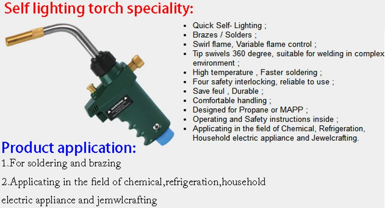 MPP газовая пайка горелка самозажигание триггер пропан Сварка Отопление барбекю HVAC сантехника ювелирные изделия CGA600 горелка