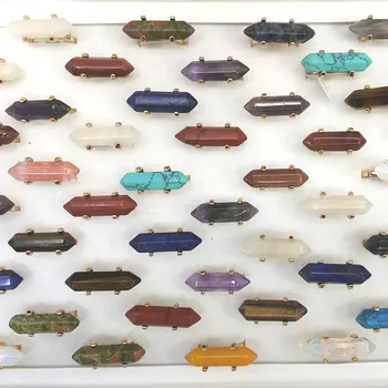 

50pcs/Lot Mix Lot Gold Color Bullet Shape Natural Semi-precious Stone Rings Mixed Size