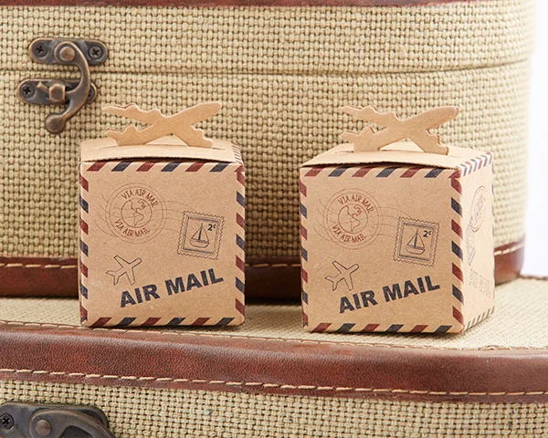 

100Pcs/lot Travel Themed Wedding Gift box of Let the Adventure Begin Airplane Kraft Favor Box For Wedding and Party Candy Box