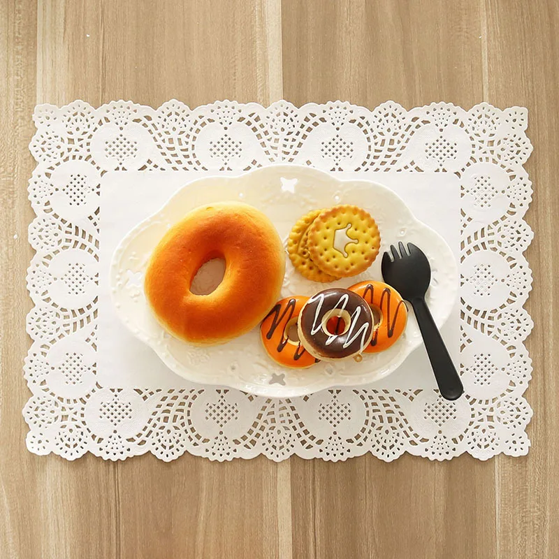

Paper Lace Doilies Rectangle 30x40cm 25x35cm White Decorative Tableware Placemats Cake Packaging Paper Pads Mats 100pcs