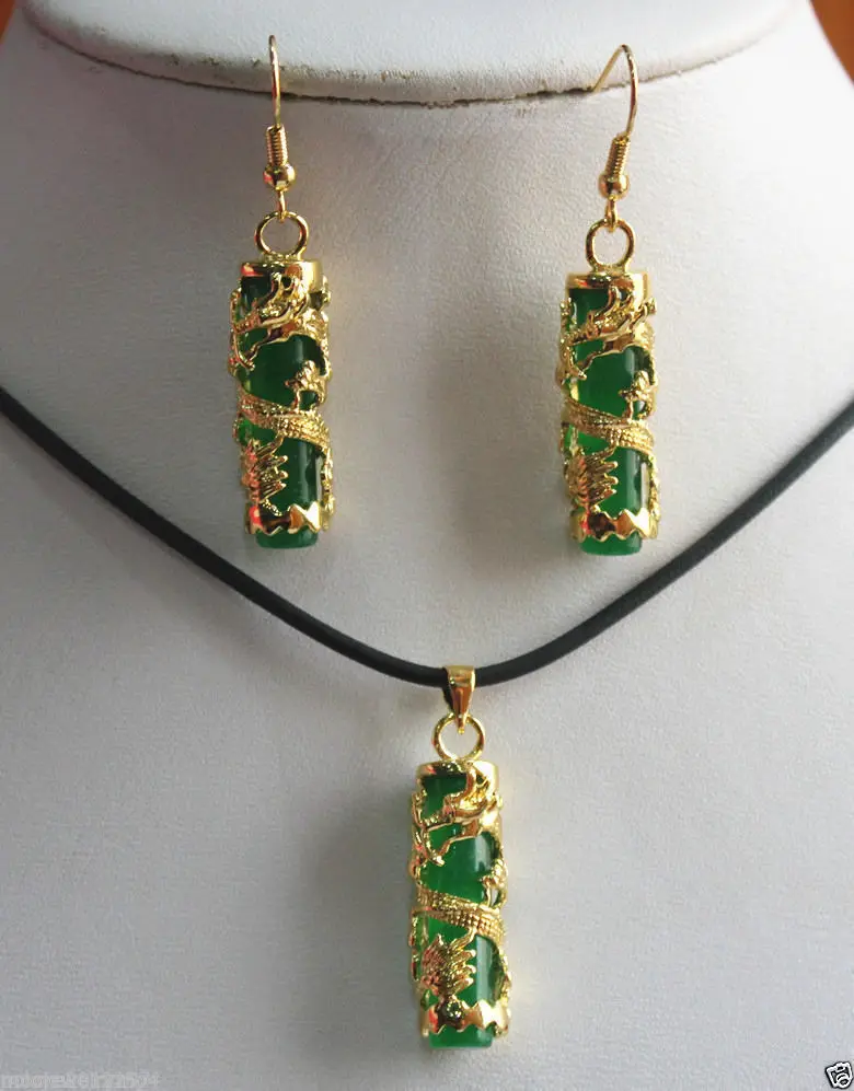 DYY Free &gt&gt Fashion Jewelry Set Unique 18K GP Green Jade Pendant Necklace earrings | Украшения и аксессуары