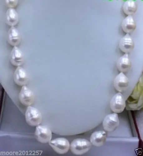 

Free Shipping >>HUGE 12 X14mm Natural south sea baroque white pearl necklace 18