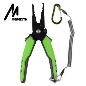 

MEREDITH Multifunctional Aluminum Alloy Fishing Pliers Split Ring Cutter Fishing Holder Tackle with Sheath&Retractable Tether