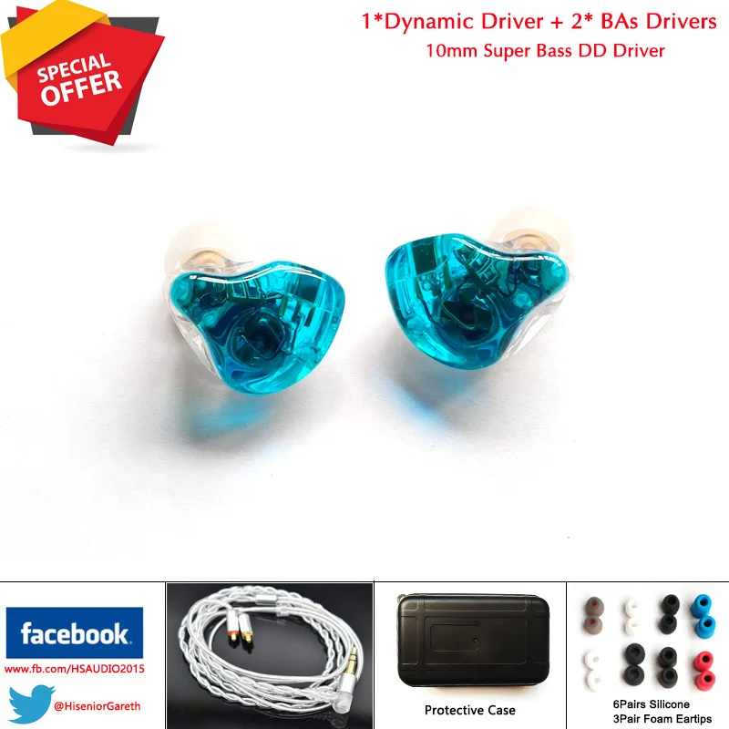 

Z3 Hybrid In Ear Earphone Custom Monitor 1DD 2BAs with 1.2m Detachable Cable mmcx connector