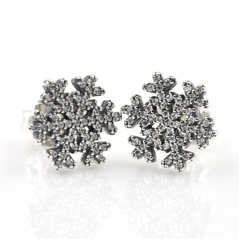 

2015 Winter Snowflake Stud Earrings with Clear CZ Authentic 925 Sterling Silver Earrings Fashion Jewelry for Women