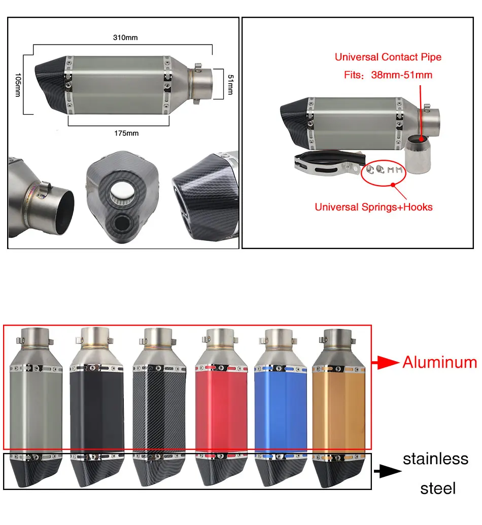 ZSDTRP 51 мм мотоцикл Akrapovic выхлопная труба глушитель мото велосипедный горшок Escape для Yamaha YZF R1 для Honda CBR250 KTM DUKE Slip-on