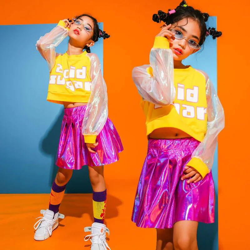 

Kid Hip Hop Clothing Casual Tops Sequined Skirt for Girls Children Jazz Dance Costume Ballroom Dancing Clothes Streetwear