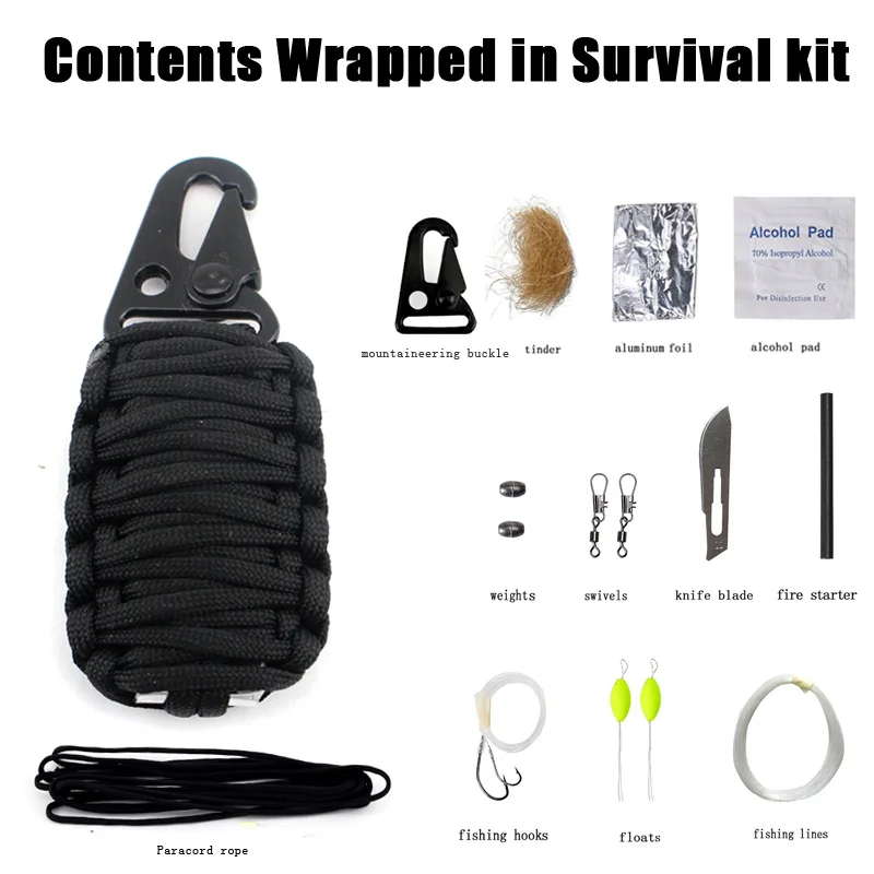 Grenade Paracord Survival Kit 10IN1 550 Parachute Cord 150 db Emergency Gear Fishing Camping Hiking Fire Starter with Carabiner