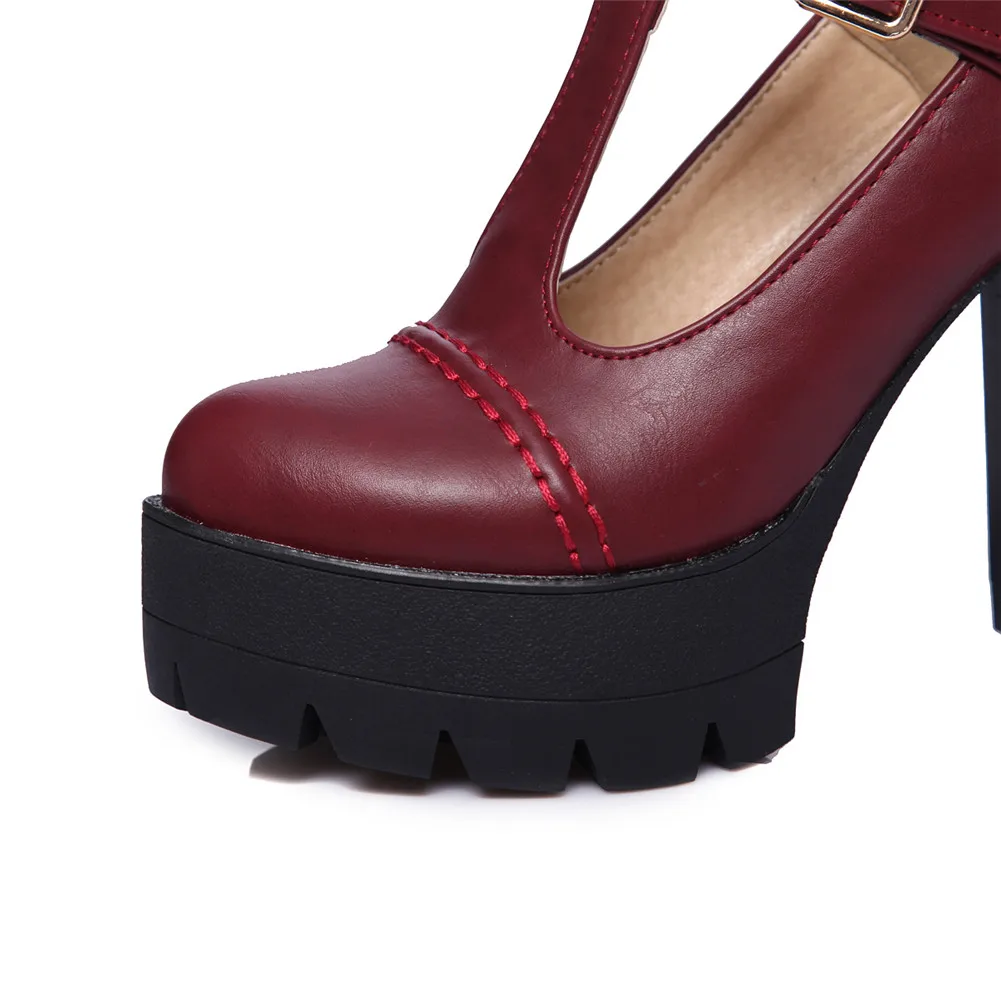 BONJOMARISA/Новая Брендовая обувь на платформе и высоком каблуке с Т-образным ремешком, большие размеры 34-43 Женские повседневные офисные демисезонные туфли-лодочки в стиле ретро