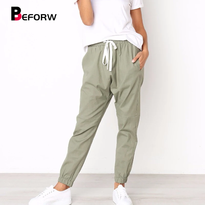 

BEFORW Casual High Elastic Waist Drawstring Slim Pencil Pants Female Sweatpants 2018 Women Autumn Joggers Pants Trousers