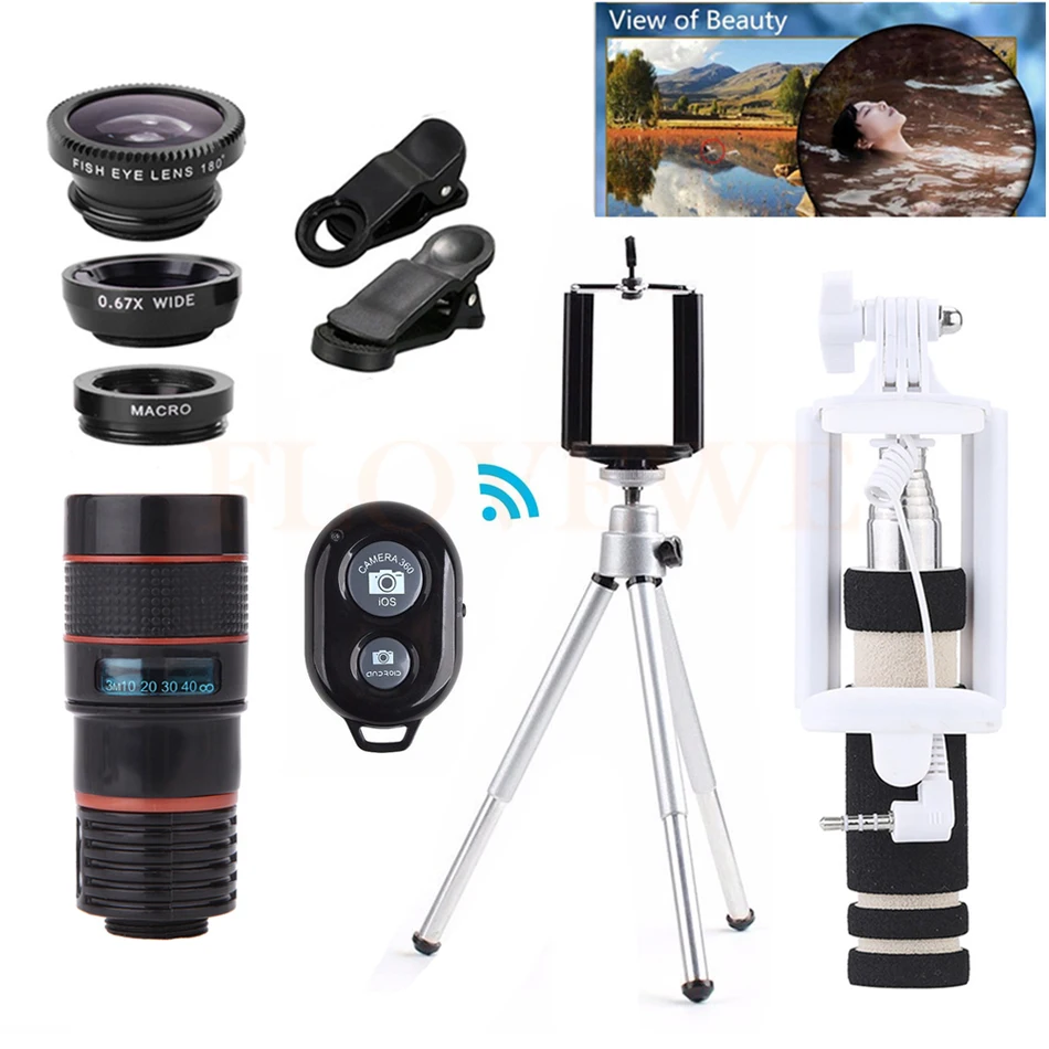 

8X Zoom Telephoto Lentes+Tripod Holder+Telescope Macro Wide Angle Fisheye Lens Telescope Phone Camera Lenses For Huawei P9 P10