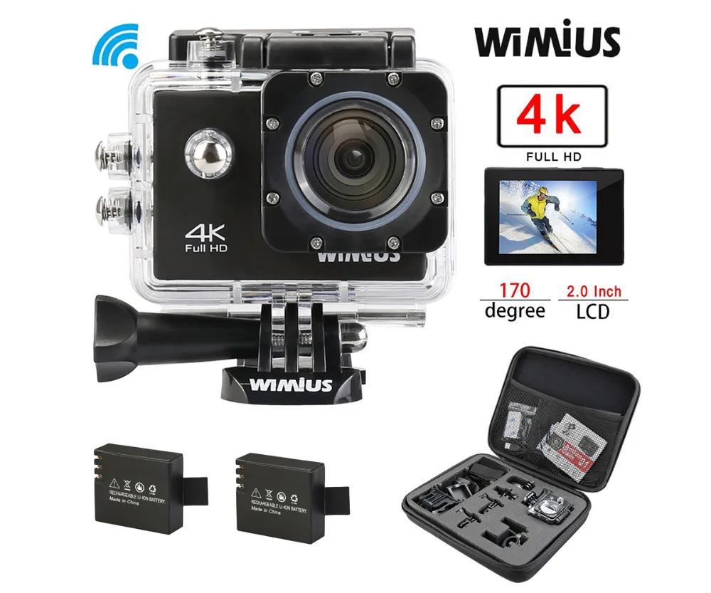 Wimius 4K Action Sports Camera Ultra HD Wifi 2.0" Lens 16MP 1080P Mini