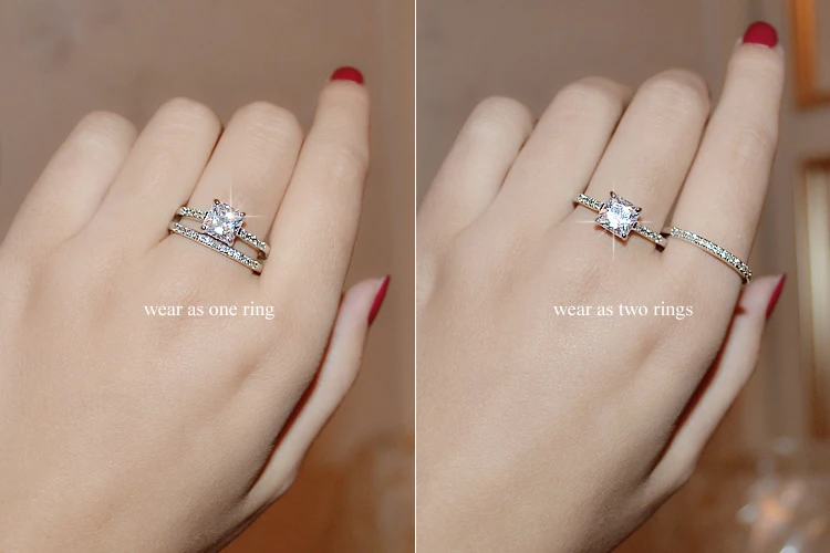 Umode Brand Engagement Ring Set Two Band 1 6 Carat Princess Cut Umode Brand Engagement Ring Set Two Band 1 6 Carat Princess Cut Zirconia Crystal Wedding Rings For Women Hot Anillos Anel Ur0139 In From Jewelry