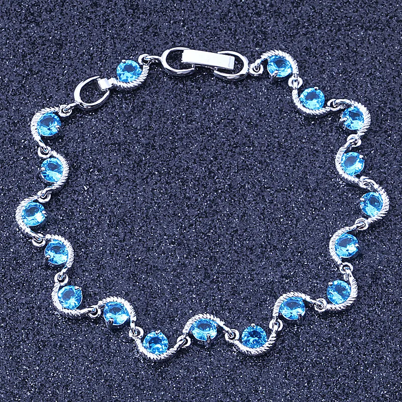 Супер благородных/Роскошный сверкающий океан, которая проигрывает мелодии из голубой фианит с серебряным покрытием Браслеты& Модная бижутерия Браслеты S032