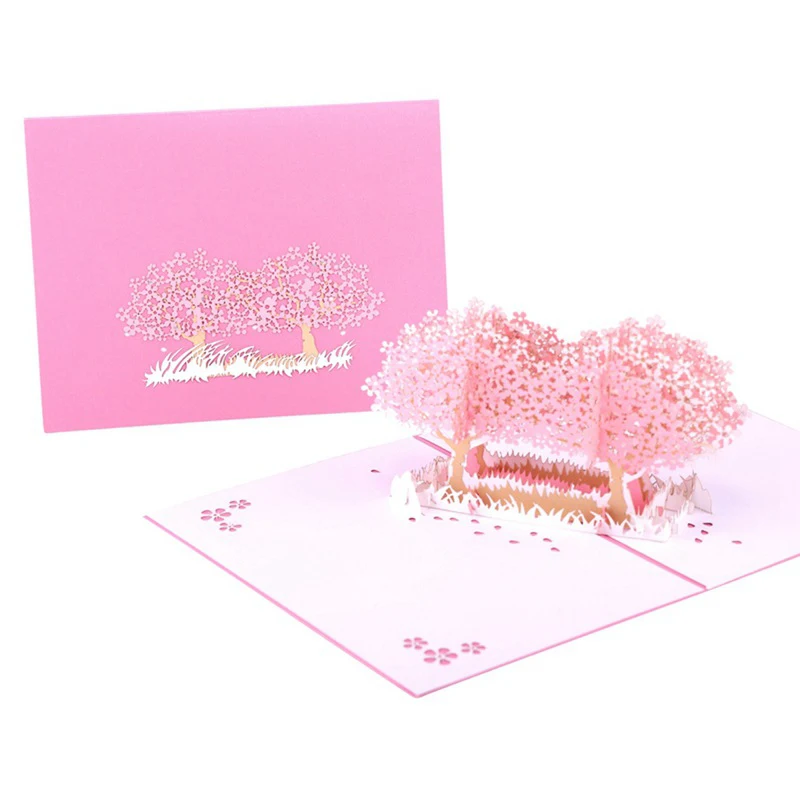 3D Handmade 2pcs Pink Blooming Cherry blossoms Tree Paper Invitation Greeting Cards PostCard Mother - 32910912523