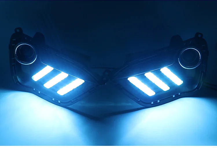 

eOsuns led drl daytime running light for KIA K2 2017-2018 with Dynamic moving yellow turn signal and blue night running light