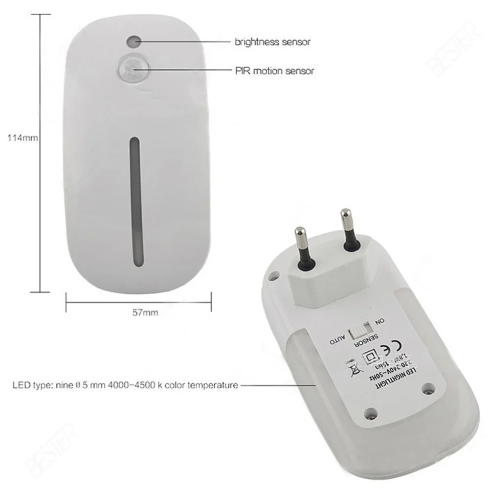 Подключите ночник с датчиком движения, датчик света, энергосберегающий автоматический вкл/выкл, детская спальня светильник для коридоров Luminaria EU Plug