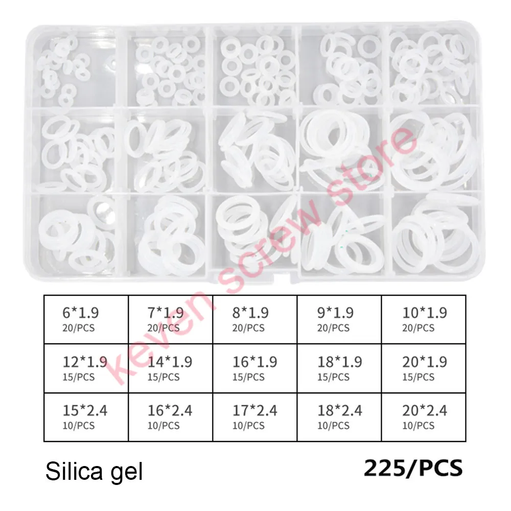 

225Pcs 15 Sizes O Ring O-Ring White VMQ Silicon O Rings Good Elasticity Washer Gasket Sealing Assortment Kit with Plastic Case