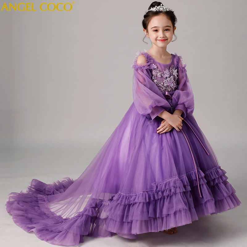 

Flower Girl Dress Female Children'S Christmas Clothes For Girls Wedding Birthday Princess Dress Costumes Trailing Robe Fille